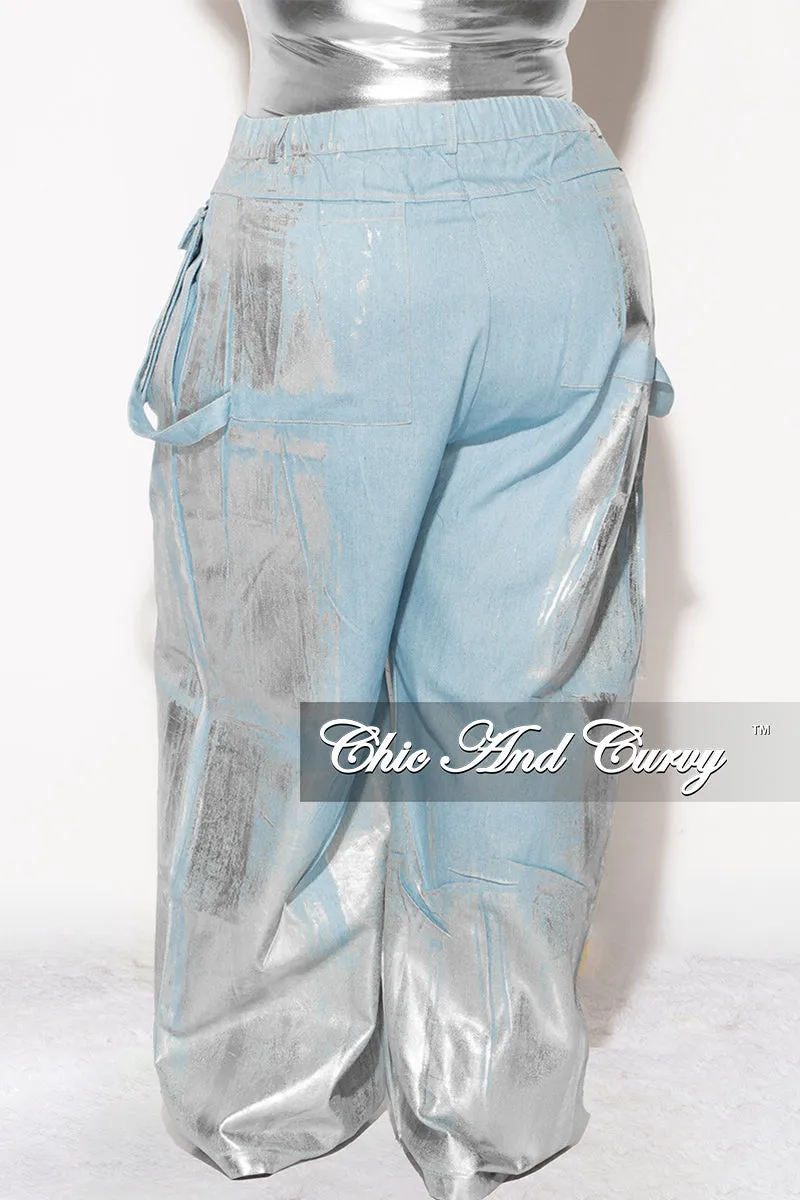 Final Sale Plus Size Cargo Pants in Denim Silver Foil HighDensityWeave Core Support