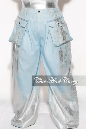 Final Sale Plus Size Cargo Pants in Denim Silver Foil Sport Comfort Fit
