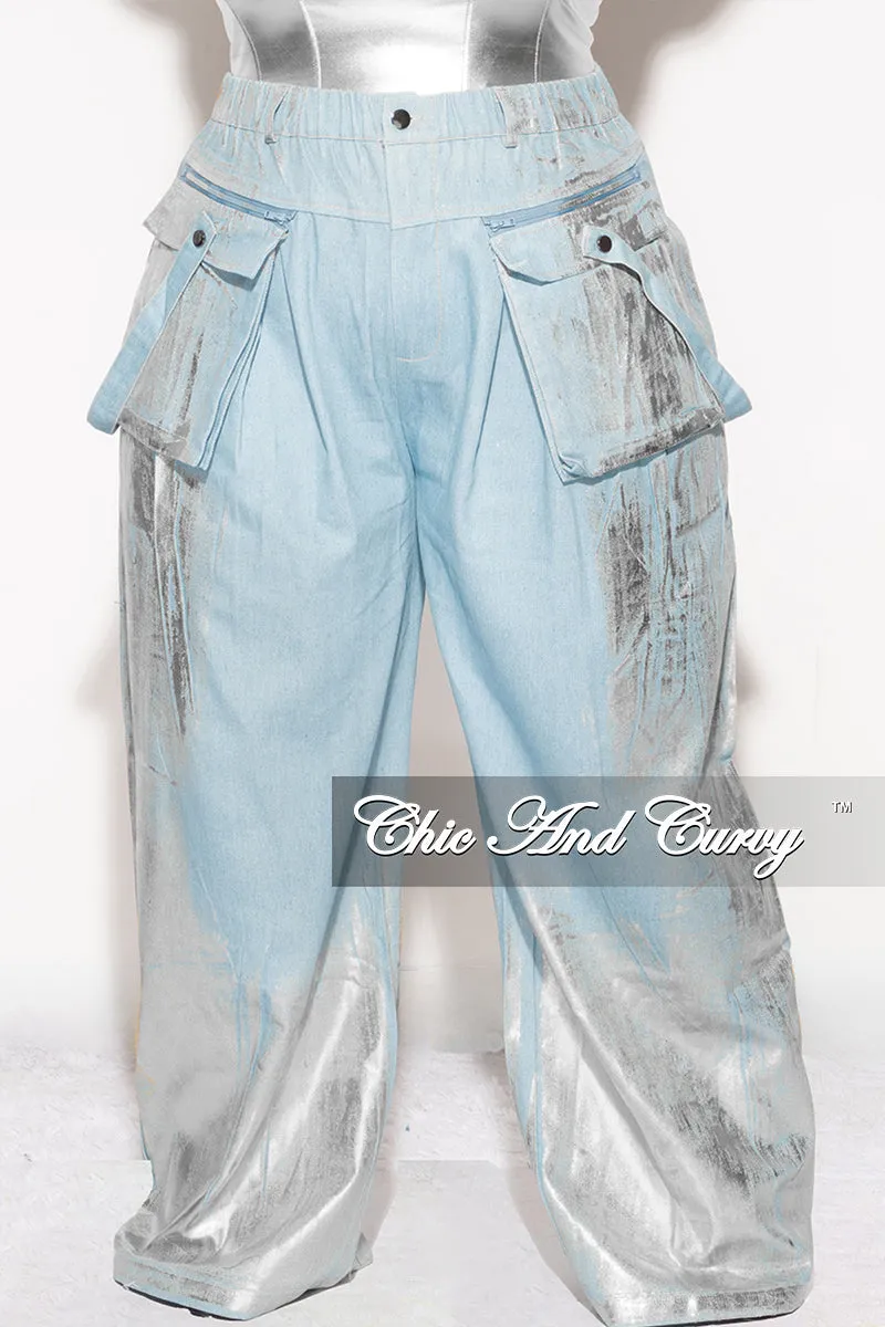 Final Sale Plus Size Cargo Pants in Denim Silver Foil Sport Comfort Fit
