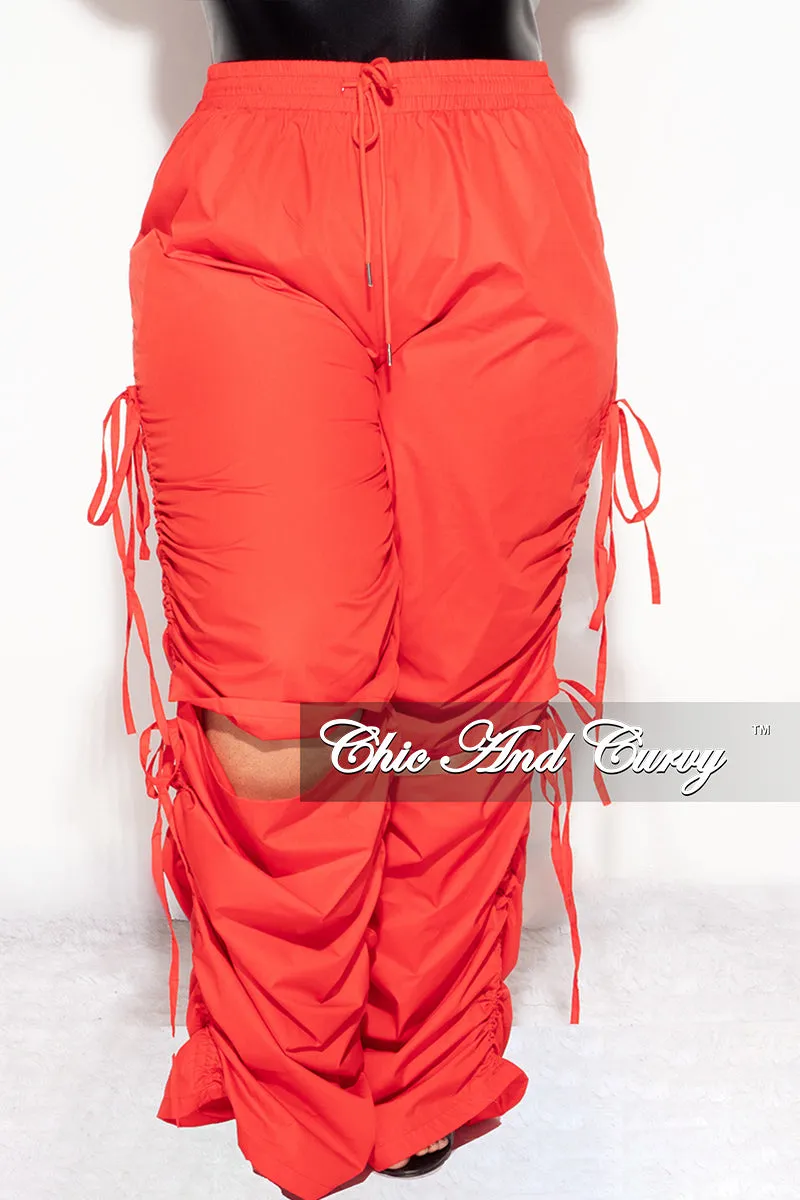 Final Sale Plus Size Cargo Pants in Red ElasticWaistband Simple Utility