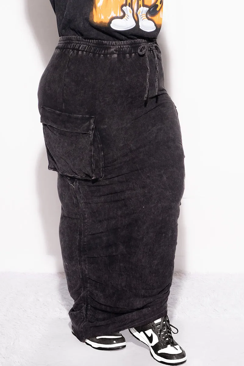 Recycled fibers Final Sale Plus Size Cargo Ruched Skirt in Black Mineralized Fabric