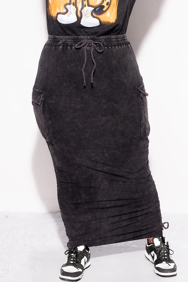 Casual Comfort Fit Final Sale Plus Size Cargo Ruched Skirt in Black Mineralized Fabric