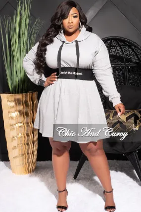 Final Sale Plus Size Cherish The Moment Hooded Dress in Grey and Black Non Irritating Seams TearResistantMaterial