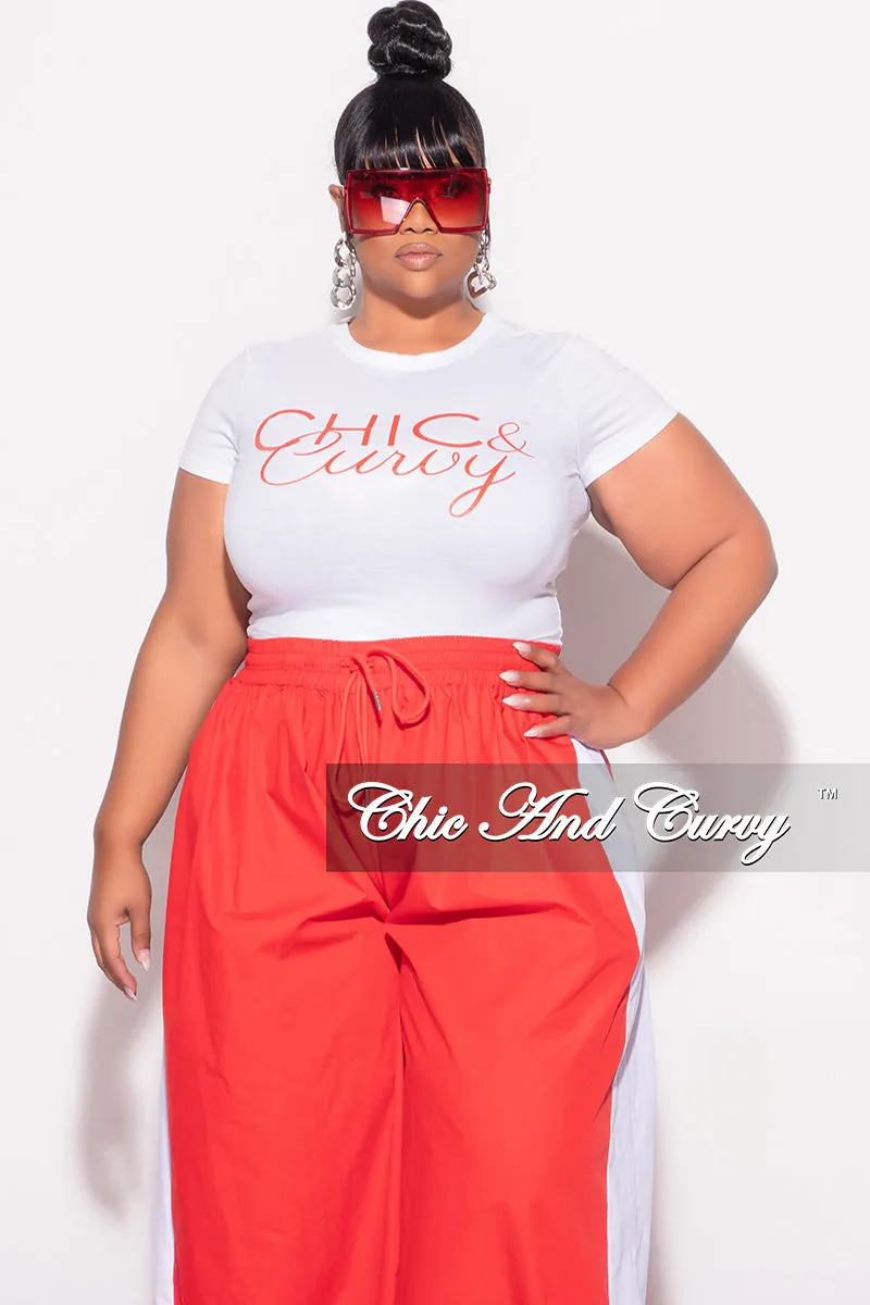 Final Sale Plus Size Chic And Curvy Cropped T-Shirt in White and Red Timeless Design Neutral Shade