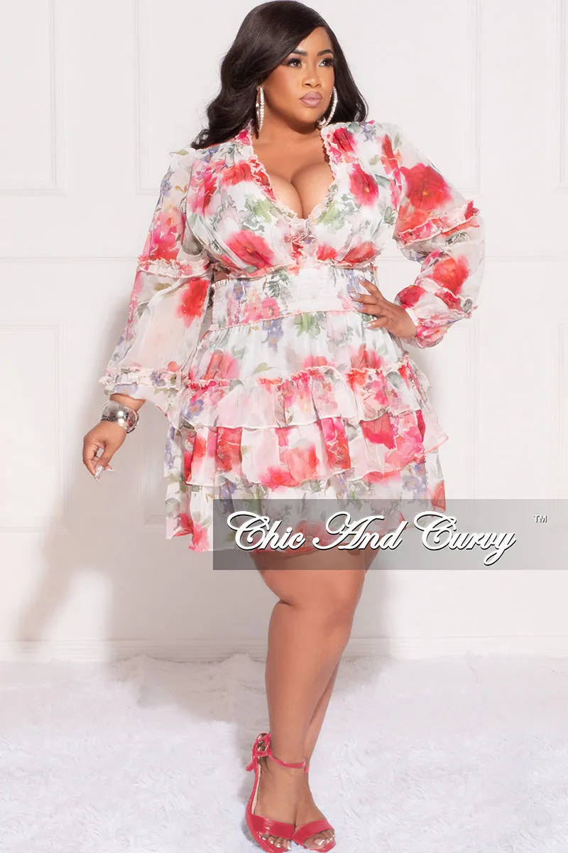Final Sale Plus Size Chiffon Babydoll Dress in Pink Floral Print with Open Back Pull-on style Comfy Material