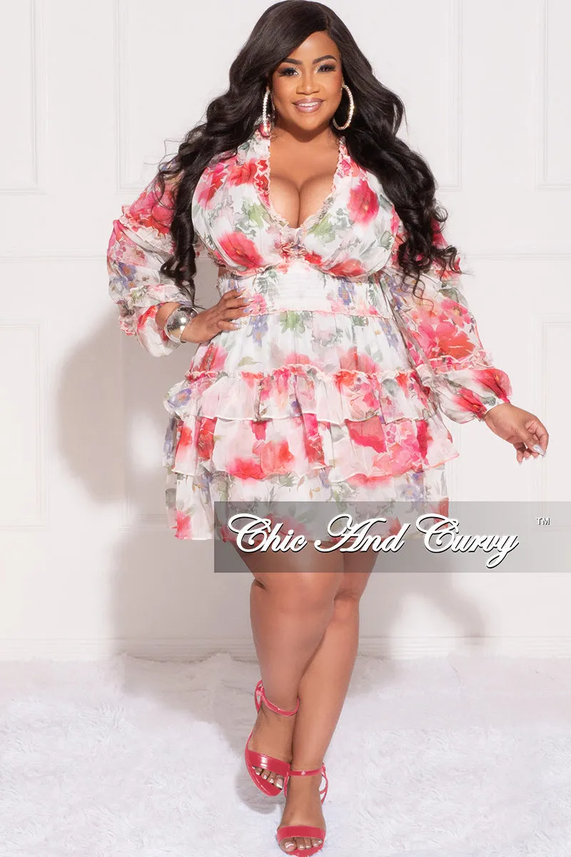 Office Friendly LightweightConstruction Final Sale Plus Size Chiffon Babydoll Dress in Pink Floral Print with Open Back