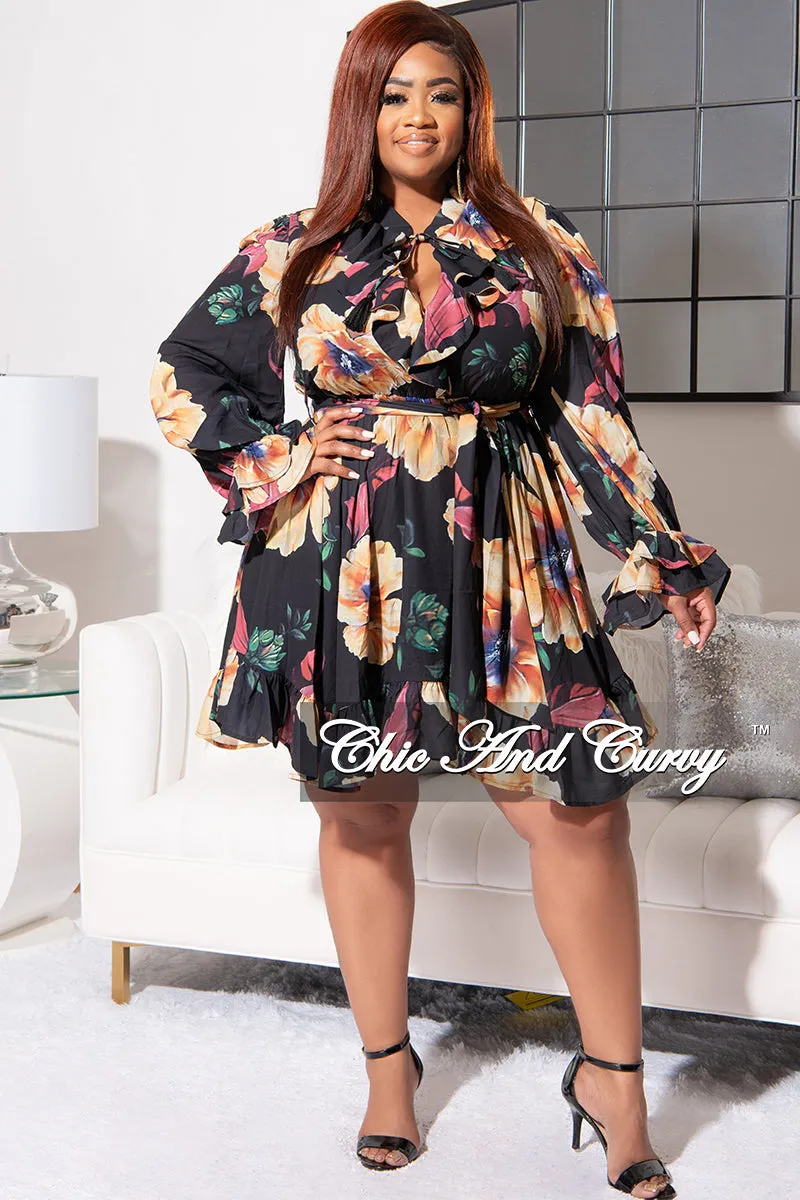 Final Sale Plus Size Chiffon Babydoll Skater Dress in Black Floral Print Stretching Fit Layering Essential
