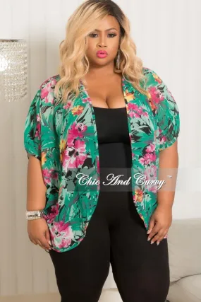 soft fit Comfortable Fabric *Final Sale Plus Size Chiffon Cardigan in Green, Magenta,Orange and Black