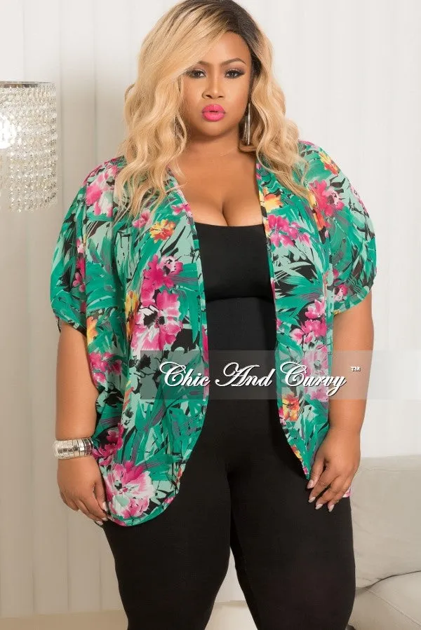 *Final Sale Plus Size Chiffon Cardigan in Green, Magenta,Orange and Black Non Slip Waist Grip