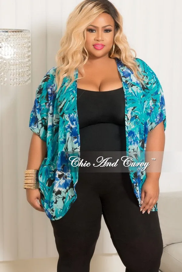 Flexible Motion No Gap Waistband Final Sale Plus Size Chiffon Cardigan in Royal Blue,Teal and Black