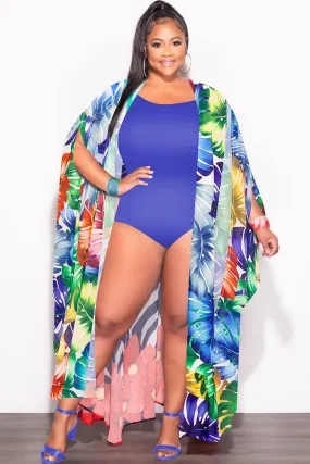 MoistureWicking Final Sale Plus Size Chiffon Duster With Wrist Cuff in Multi-Color Palm Print