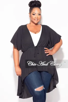 Final Sale Plus Size Chiffon High-Low Duster / Dress with Front Drawstring in Black Thermal Regulating Fabric