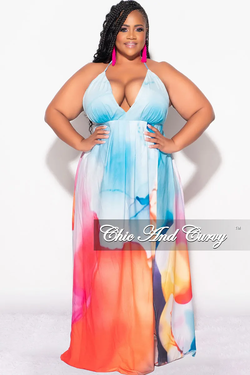 Final Sale Plus Size Chiffon Maxi Dress with Open Back in Horizon Print Walk Friendly