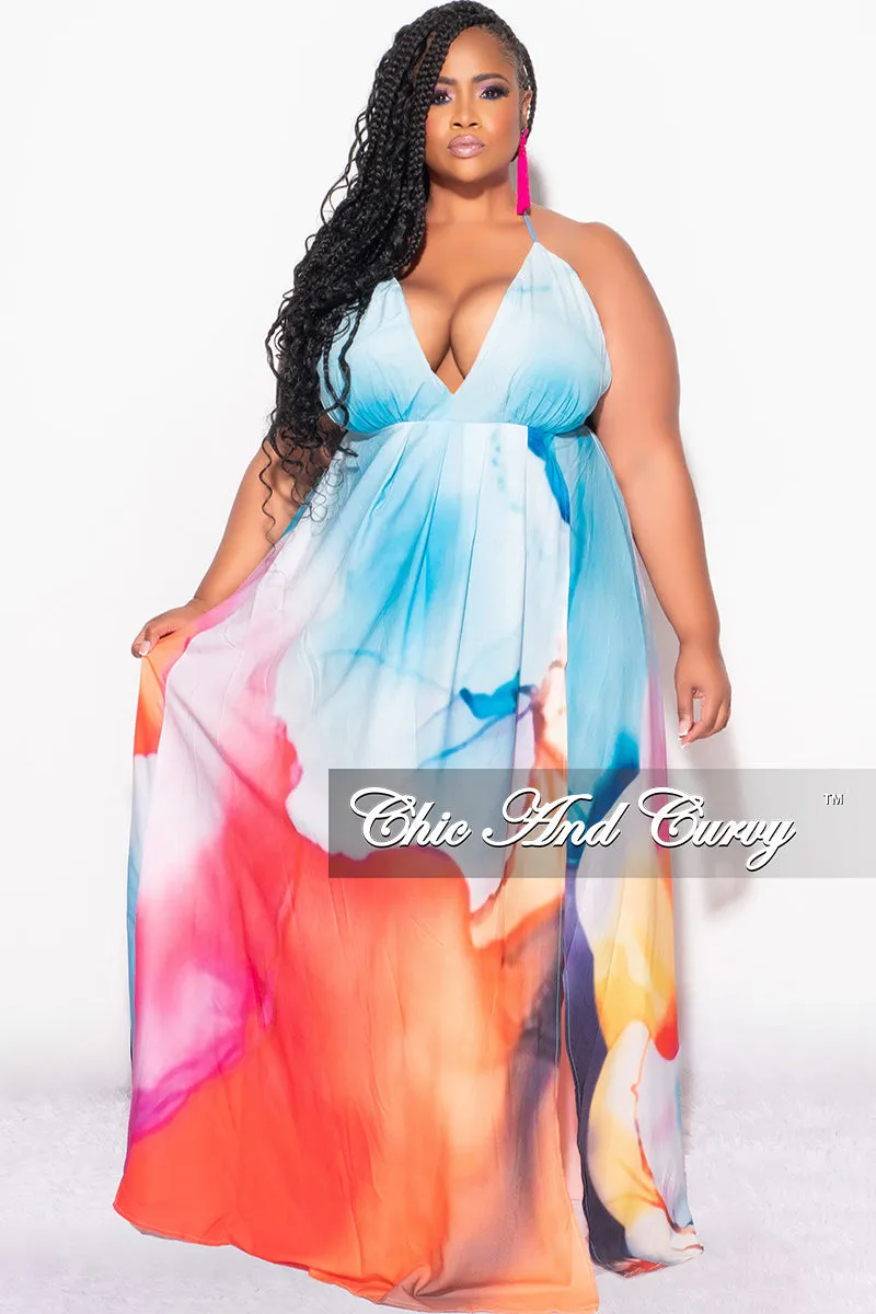 Final Sale Plus Size Chiffon Maxi Dress with Open Back in Horizon Print Flexible Wear
