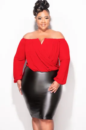 Stylish Layers Final Sale Plus Size Chiffon Off the Shoulder Sweetheart Draping Blouse in Red