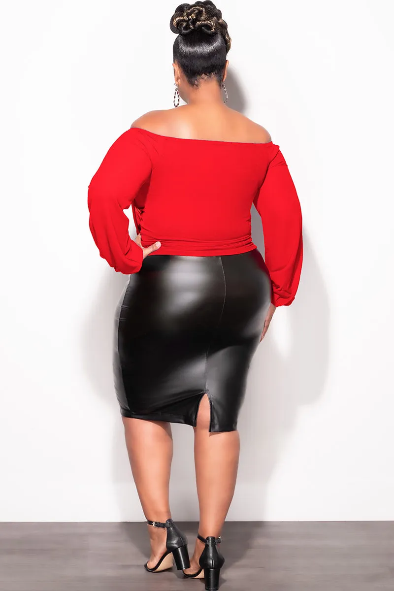 Final Sale Plus Size Chiffon Off the Shoulder Sweetheart Draping Blouse in Red Comfort-First