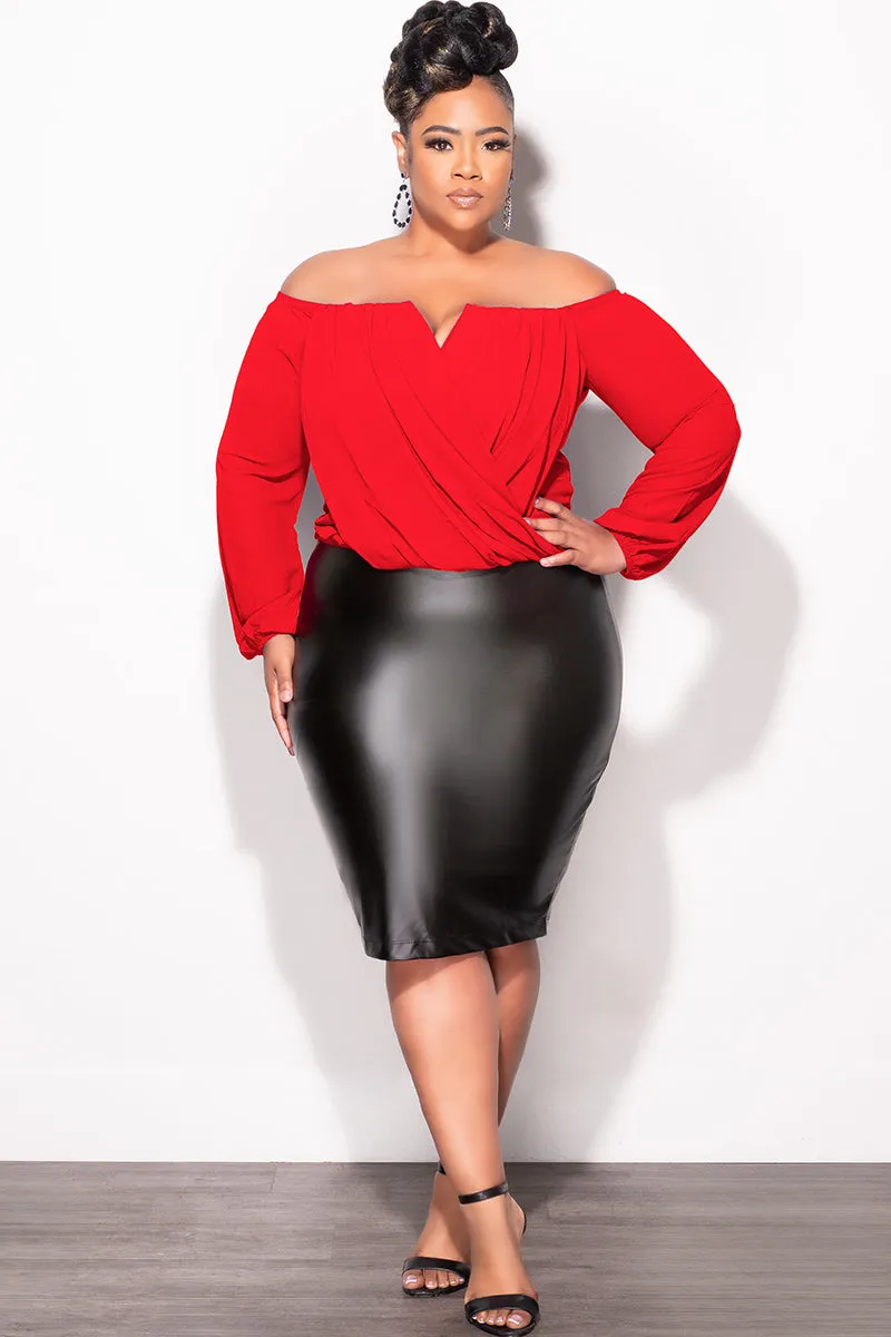AntiPillingFabric Stylish Cut Final Sale Plus Size Chiffon Off the Shoulder Sweetheart Draping Blouse in Red