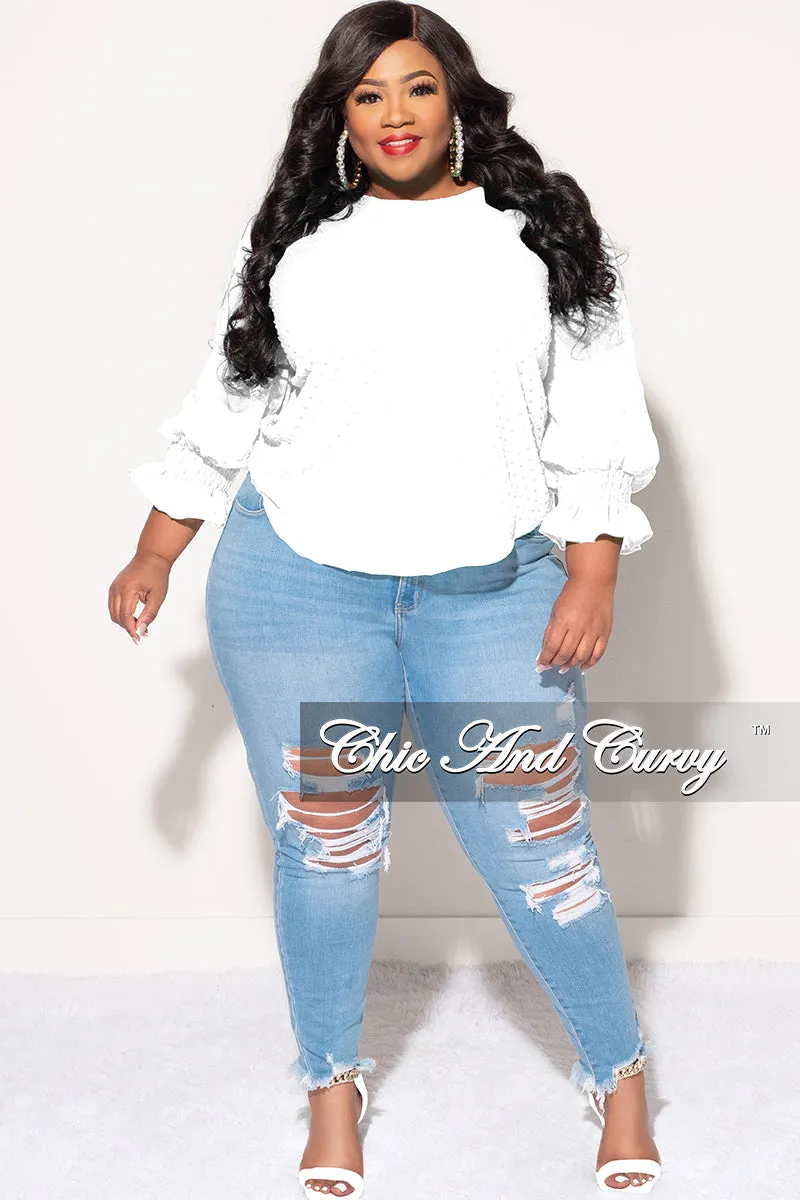 Final Sale Plus Size Chiffon Sheer Top with Dot Embossing in White Dynamic Motion pilling resistant