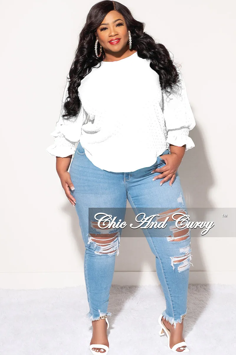 Final Sale Plus Size Chiffon Sheer Top with Dot Embossing in White Perfectly Relaxed