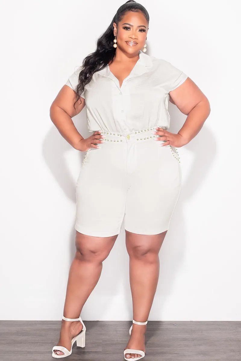 Final Sale Plus Size Collar Button Up in Ivory Sport Comfort