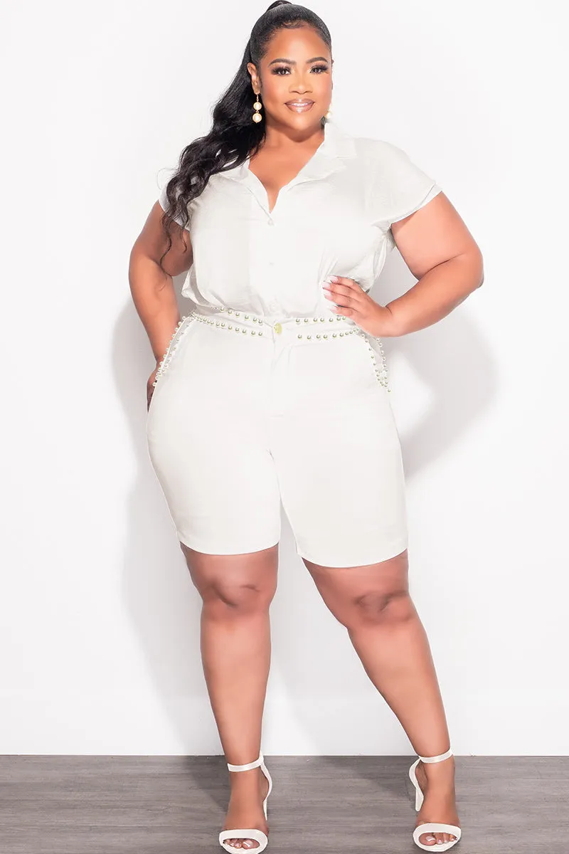 ReflectiveTrim Final Sale Plus Size Collar Button Up in Ivory