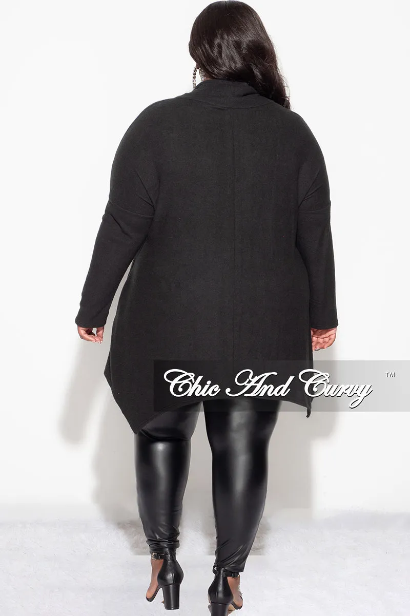 Final Sale Plus Size Cozy Turtleneck High-Low Pocket Tunic Top in Black ArticulatedJoints