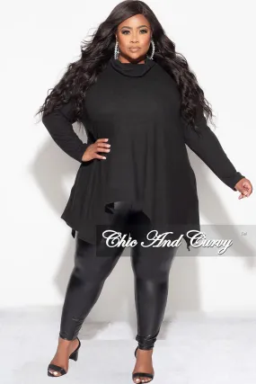 Final Sale Plus Size Cozy Turtleneck High-Low Pocket Tunic Top in Black Flexible Motion