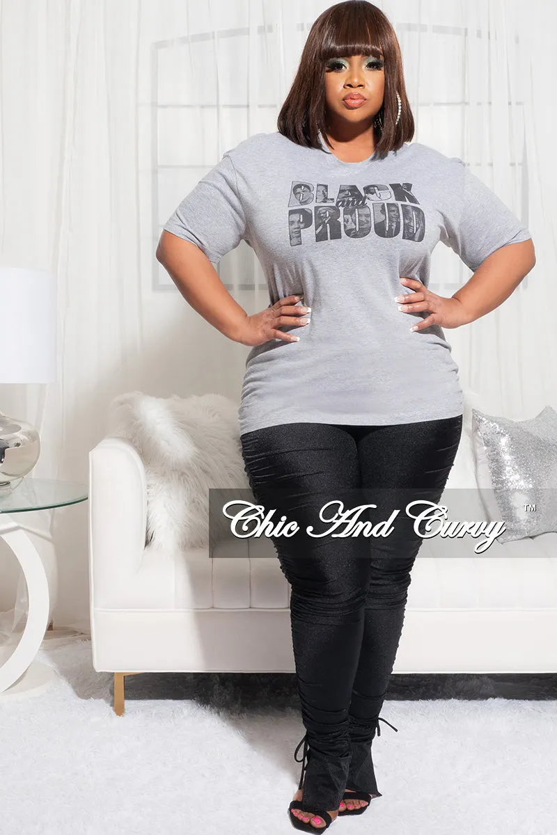 Low Bulk Design All terrain Final Sale Plus Size Crew Neck Short Sleeve Black & Proud T-Shirt in Heather Grey