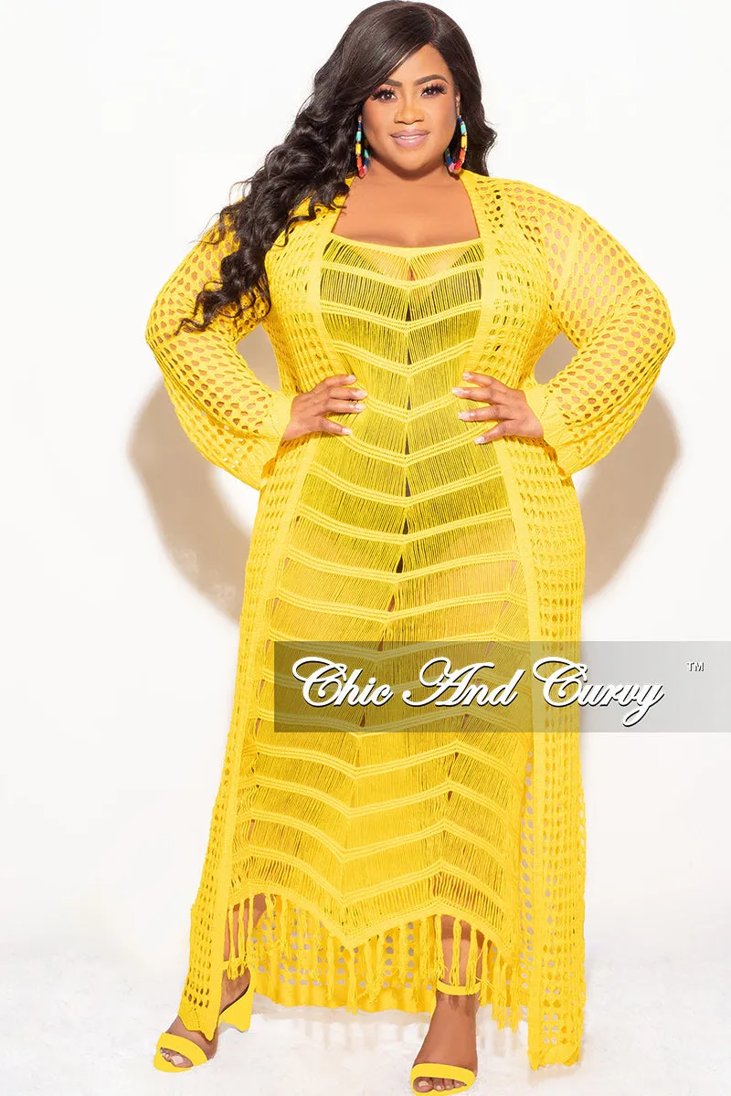 Final Sale Plus Size Crochet Cardigan with Tie in Yellow Adjustable Drawcord