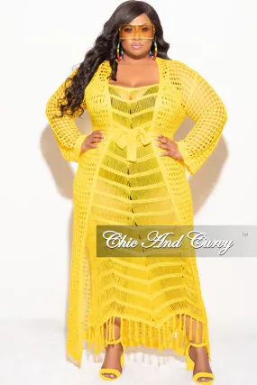 Final Sale Plus Size Crochet Cardigan with Tie in Yellow AntiPilling Cozy Movement