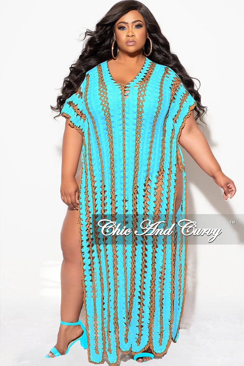 Final Sale Plus Size Crochet Cover Up in Aqua & Tan LightweightWeave Simple and Cozy