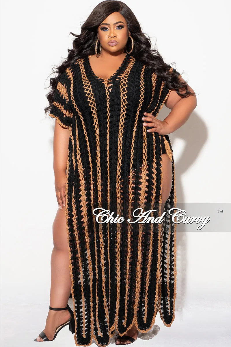 Easy Match Casual Vibe Final Sale Plus Size Crochet Cover Up in Black & Tan