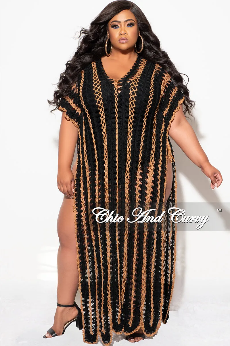 Final Sale Plus Size Crochet Cover Up in Black & Tan Smooth Finish