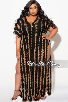 Final Sale Plus Size Crochet Cover Up in Black & Tan Trail Ready
