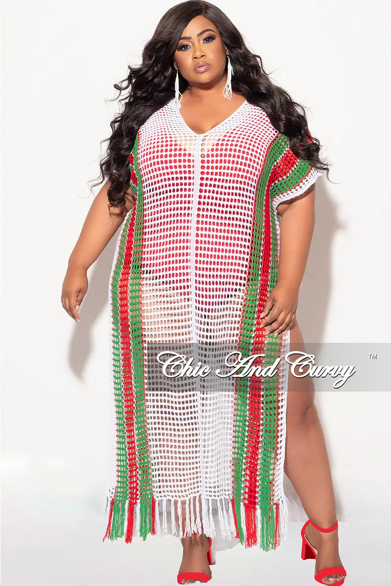 Final Sale Plus Size Crochet Cover Up in White,Green,Red Breath Flex Hidden Pocket System