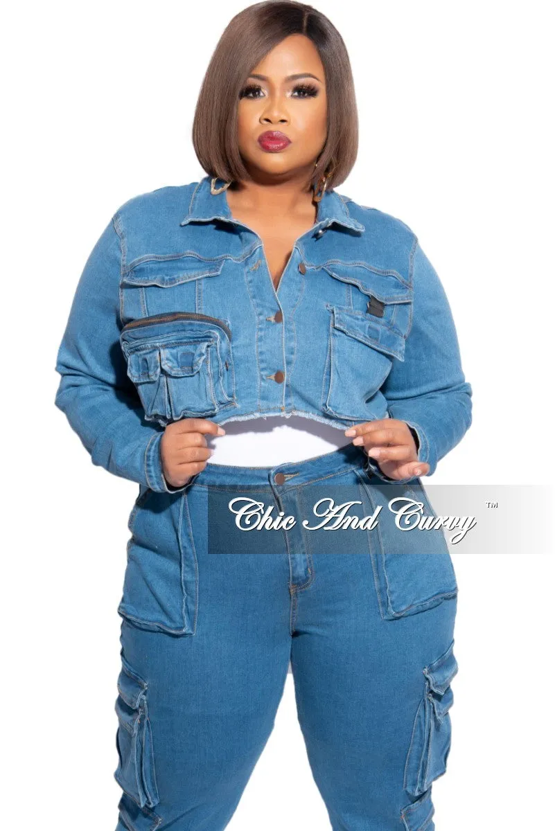 Ultimate Wear Final Sale Plus Size Crop Cargo Jacket in Denim