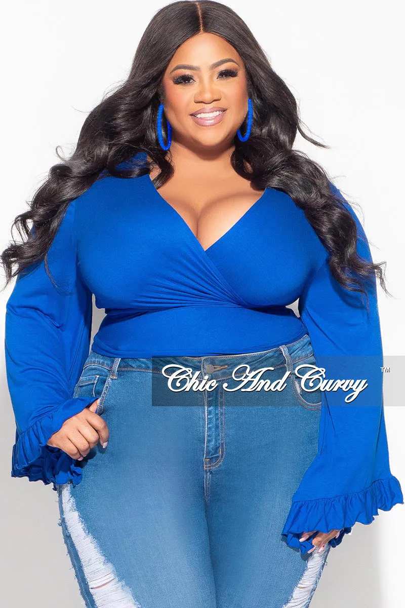 Plus-size option Final Sale Plus Size Crop Tie Top with Bell Sleeves in Royal Blue