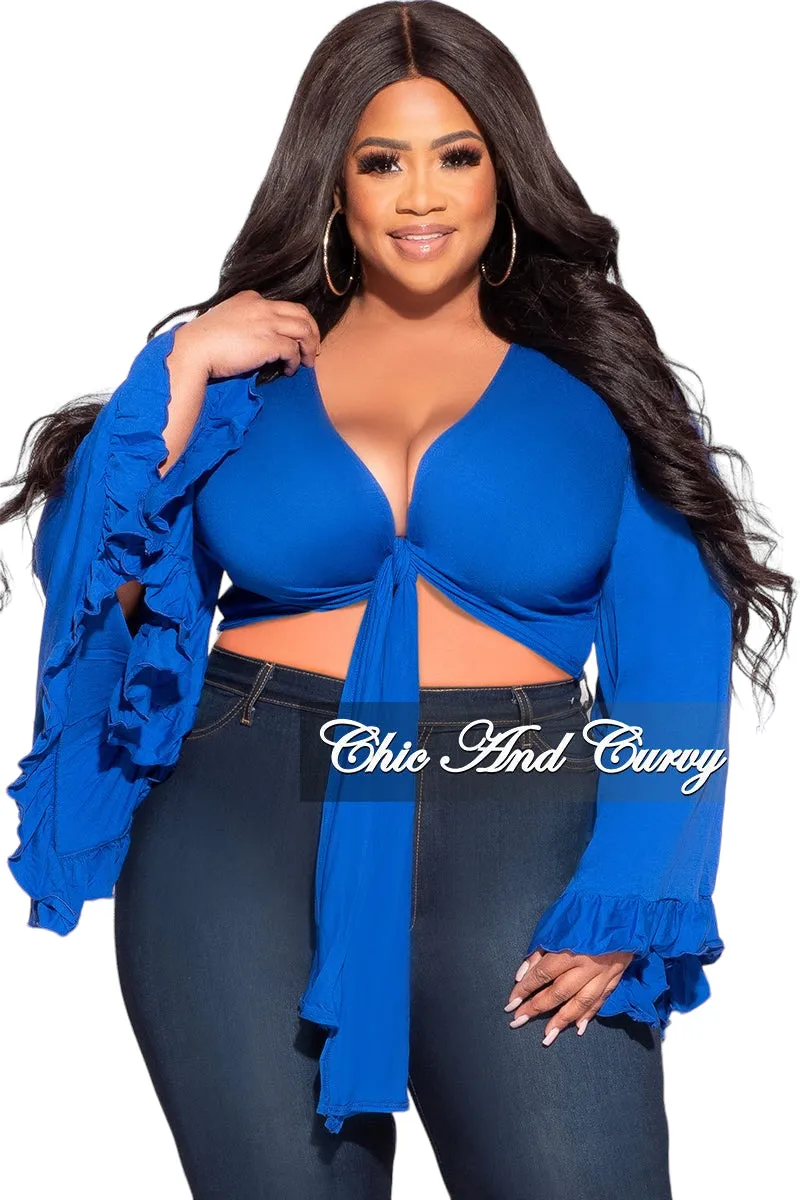 Final Sale Plus Size Crop Tie Top with Bell Sleeves in Royal Blue Street Comfort