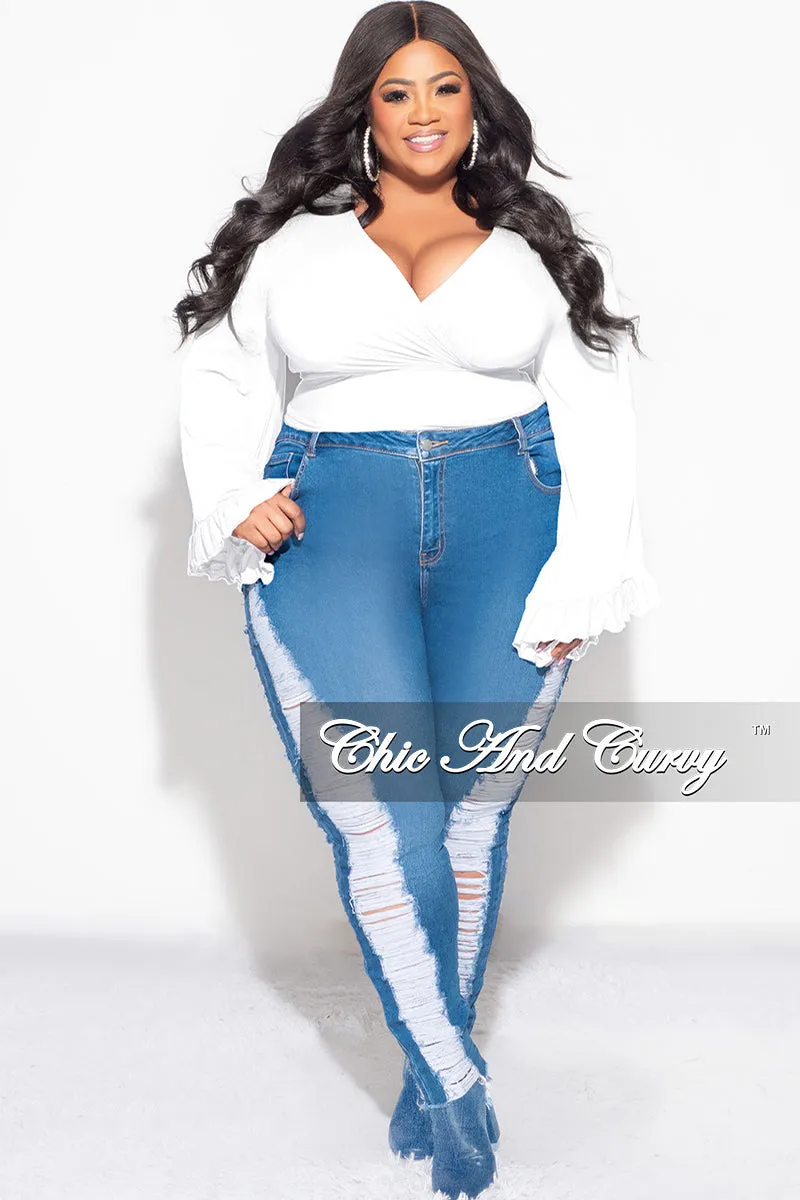 Mid Rise Final Sale Plus Size Crop Tie Top with Bell Sleeves in White