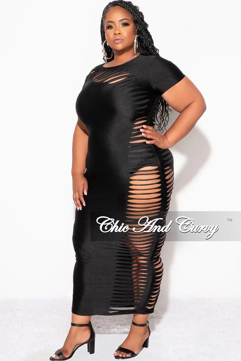 Final Sale Plus Size Cutout Distressed Bodycon Dress in Black FunctionalZipper