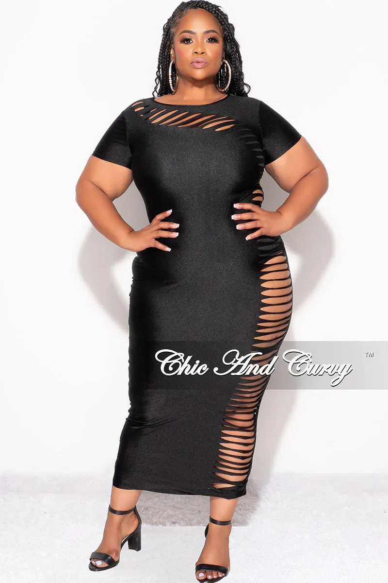 Adjustable drawstring Comfort Base Final Sale Plus Size Cutout Distressed Bodycon Dress in Black