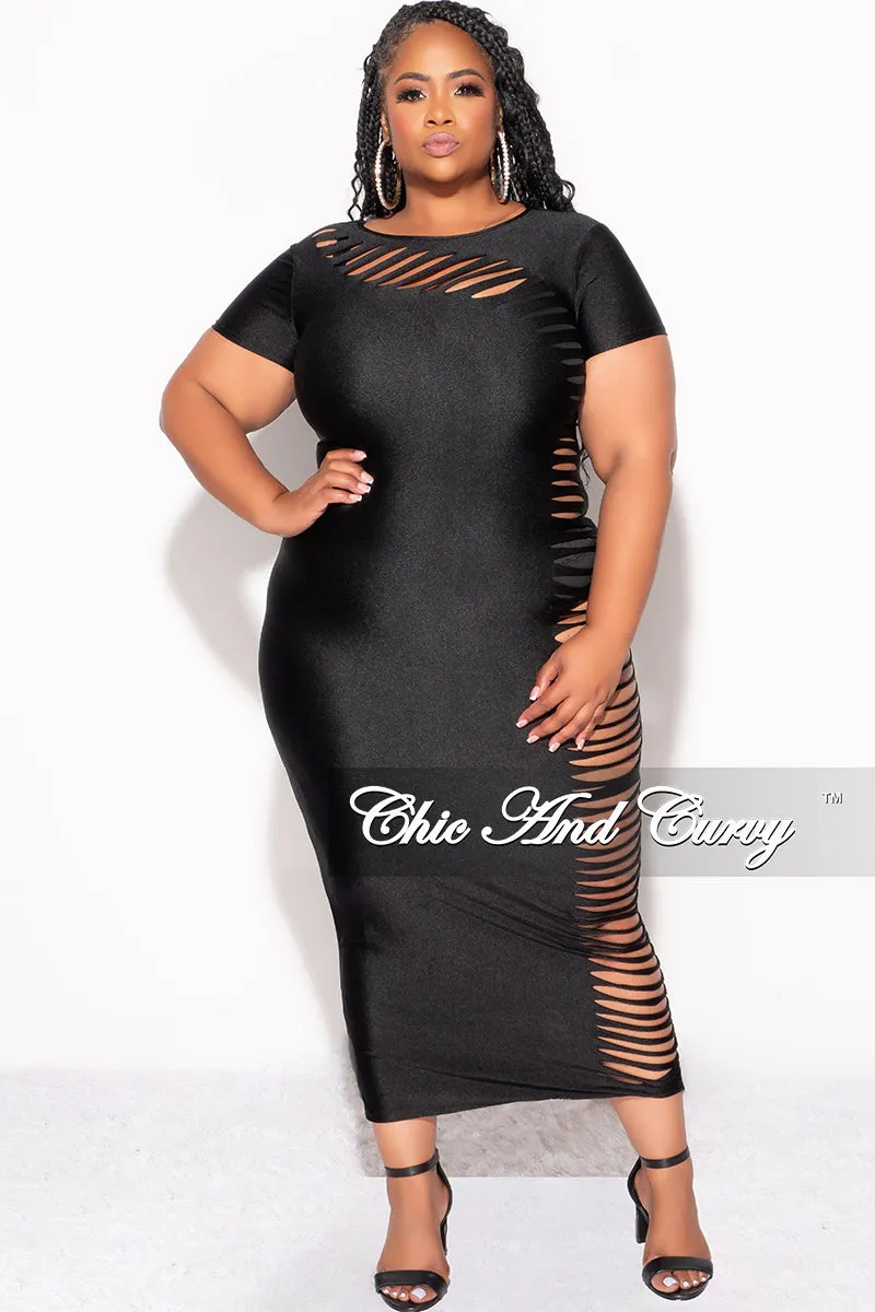 Active Appeal Final Sale Plus Size Cutout Distressed Bodycon Dress in Black