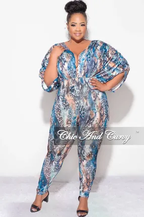 Moisture Lock Technology Modern Layer Final Sale Plus Size Deep V Jumpsuit in Multi-Color Snake Print