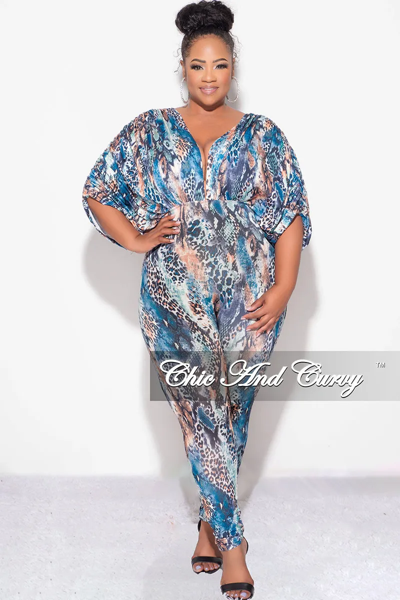 work mode Final Sale Plus Size Deep V Jumpsuit in Multi-Color Snake Print