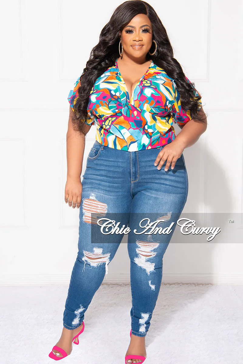 Tough Build OdorResistant Final Sale Plus Size Deep V Top in Multi Color Design Print