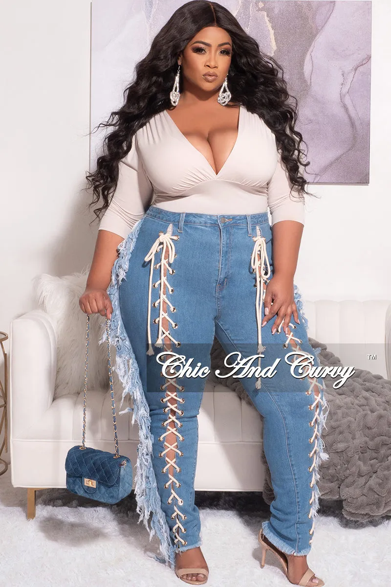 Perfect Fit Wear Elastic Fit Final Sale Plus Size Deep V Top with Ruched Sides in Tan Taupe