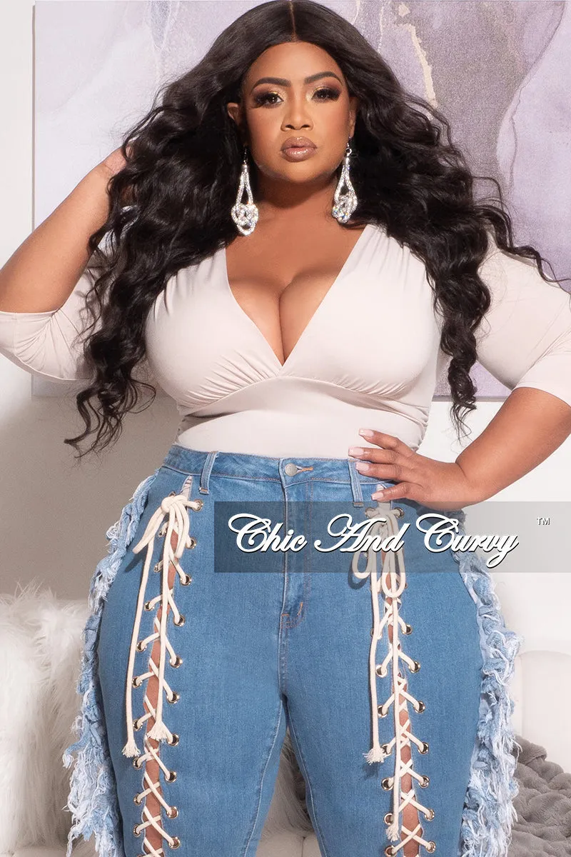 Final Sale Plus Size Deep V Top with Ruched Sides in Tan Taupe Core Fit Body Friendly