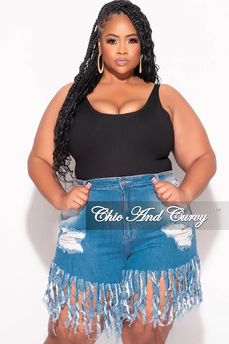 Final Sale Plus Size Denim Fringe Distressed Shorts Lightweight Construction Loose Fit