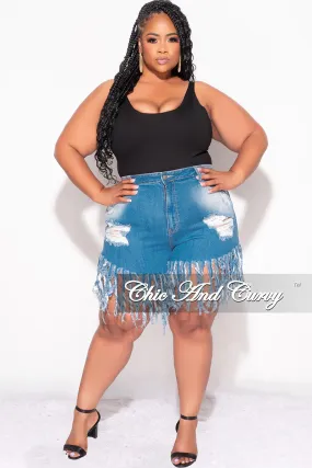 Final Sale Plus Size Denim Fringe Distressed Shorts Durable Comfort High-waisted fit