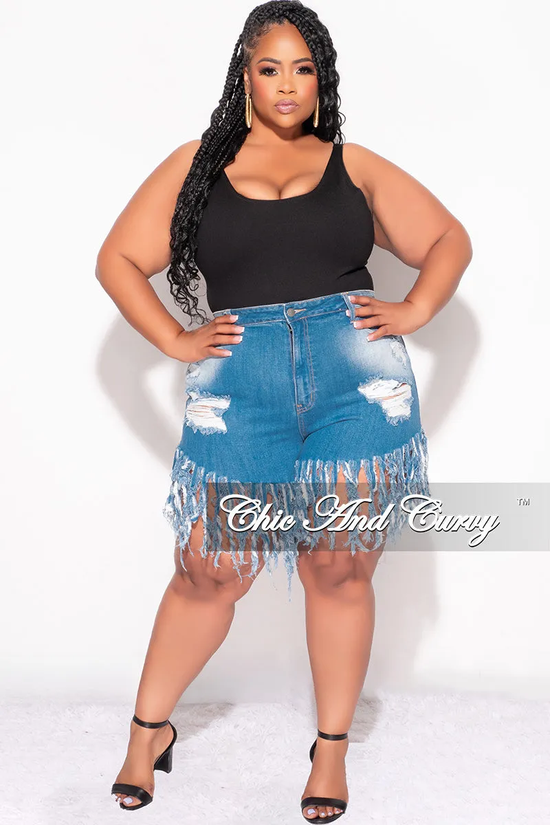Comfy Look Easy Layer Final Sale Plus Size Denim Fringe Distressed Shorts